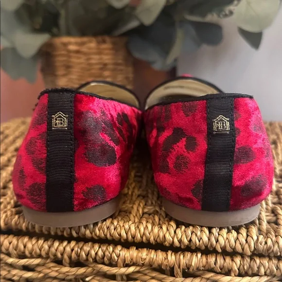 Birdies The Heron Red Black leopard print velvet quilted sole 7.5 Loafers - Picture 6 of 12